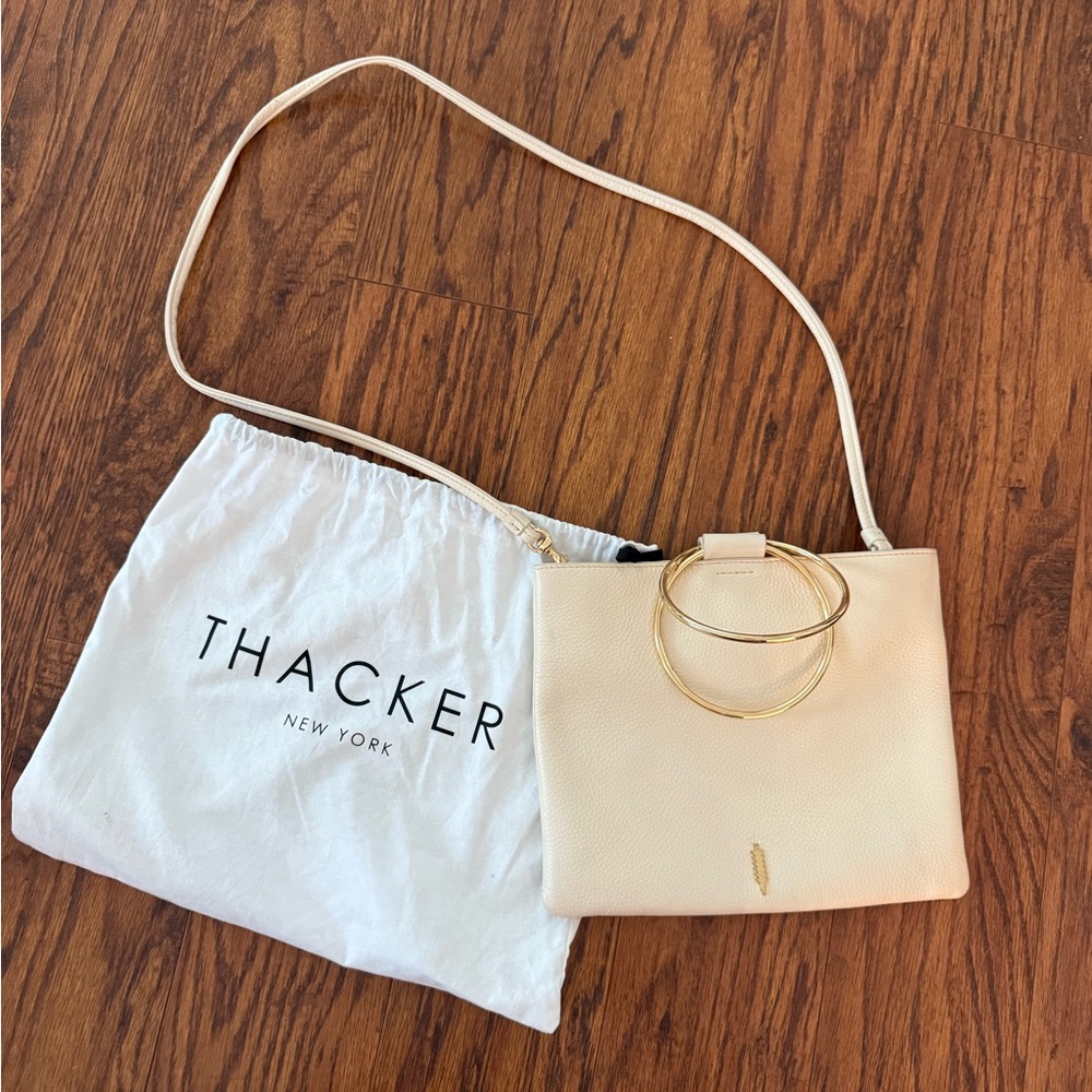 Cream Leather Crossbody Bag with Gold Ring Handle